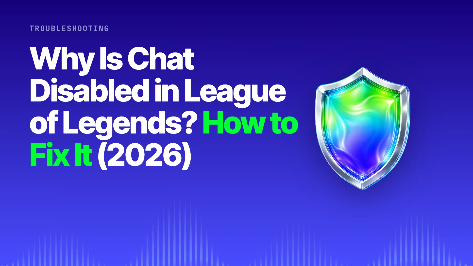 A League of Legends game screen showing a chat disabled notification with a parent reviewing Riot Parent Portal settings on a laptop nearby, muted indigo and blue tones