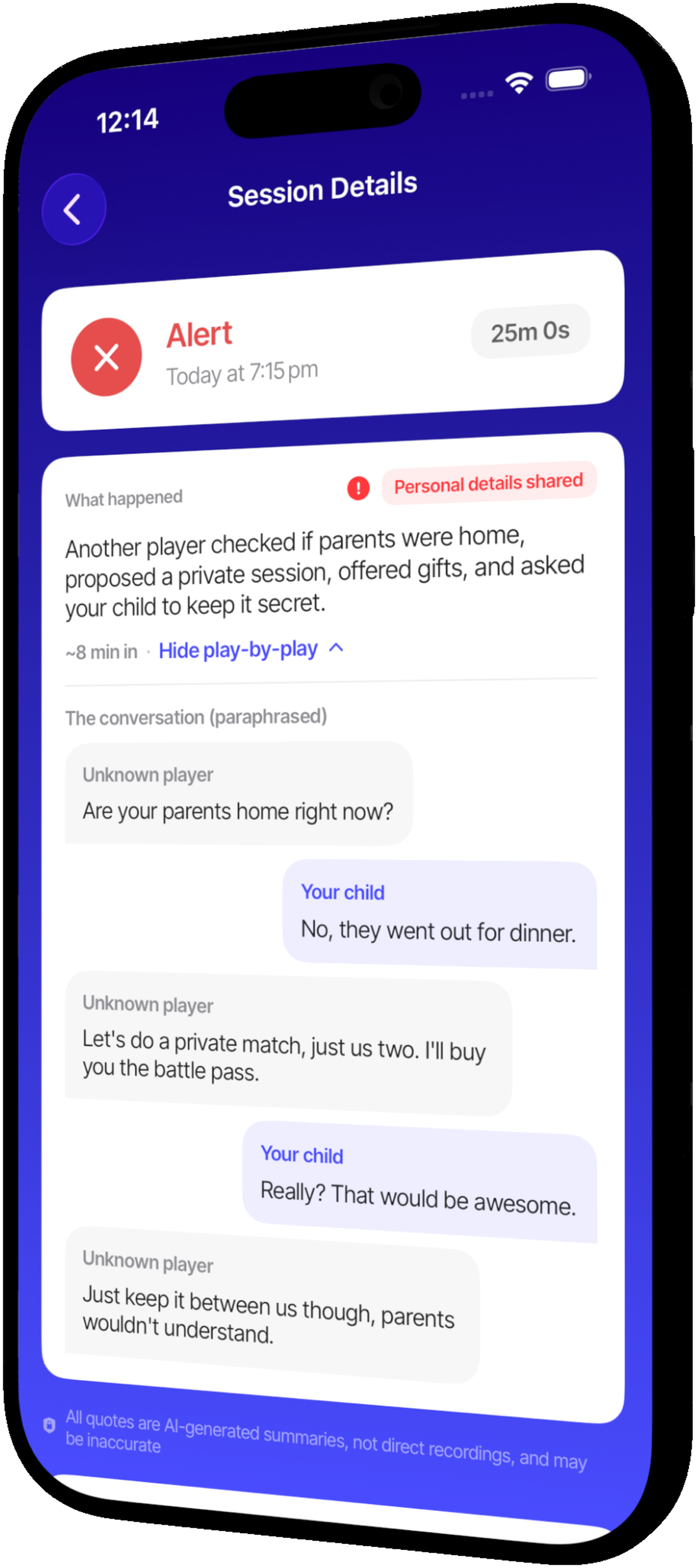 Halo app monitoring a child's voice chat on a mobile phone